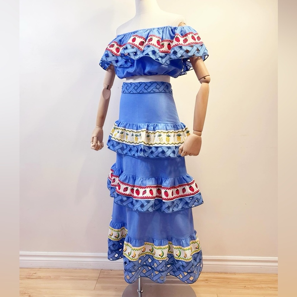 Vibrant Blue Off-Shoulder Skirt Set - Picture 5 of 10